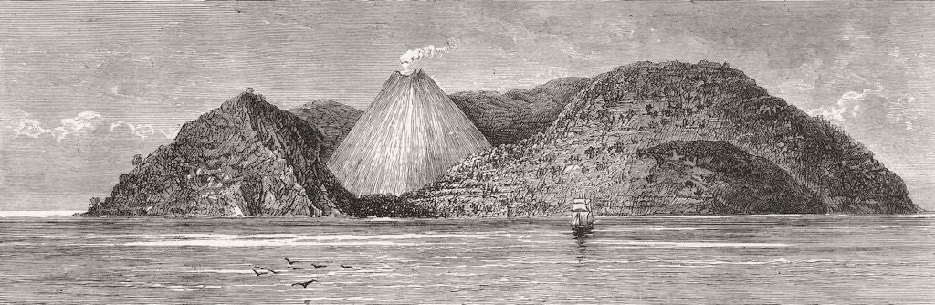 INDIA. A Tropical Volcano-Barren Island, Bay of Bengal 1881 old antique print